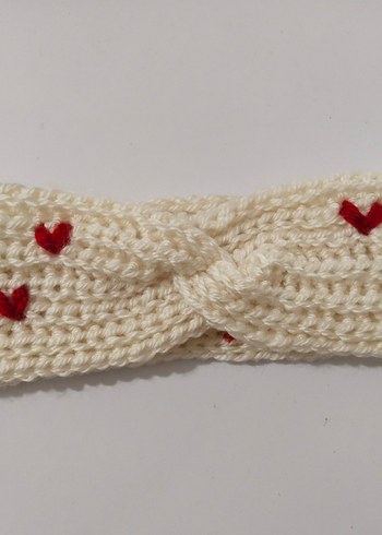 Örgü Kadın Saç Bantları - Kırmızı ve Beyaz - Görsel 3