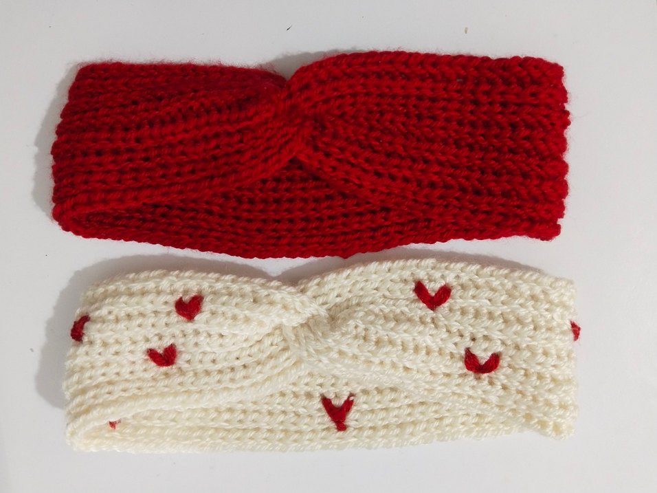 Örgü Kadın Saç Bantları - Kırmızı ve Beyaz - Görsel 4