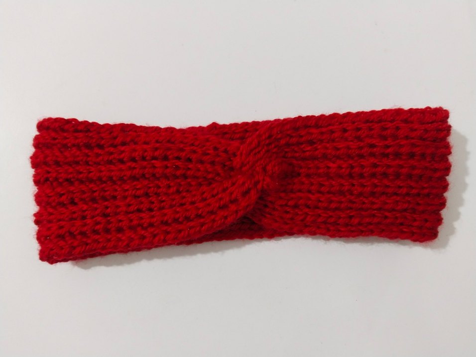 Örgü Kadın Saç Bantları - Kırmızı ve Beyaz - Görsel 2