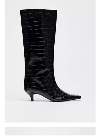 Zara Kadın Siyah Deri Yılan Desenli Stiletto Çizme