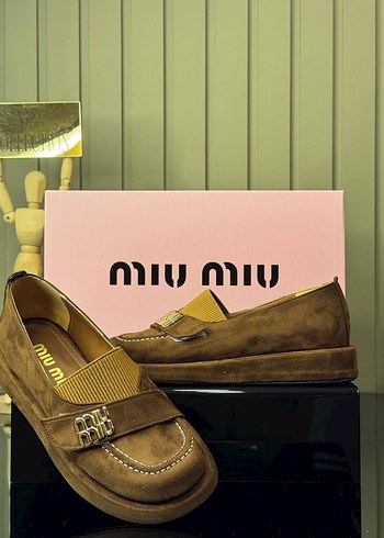 Miu Miu Bej Süet Platform Topuklu Kadın Loafer