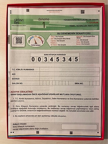 Üç Dört Beş Yayıncılık 345-2024 Model Tyt 5'li Genel Deneme