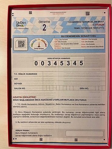 Beden Üç Dört Beş Yayıncılık 345-2024 Model Tyt 5'li Genel Deneme