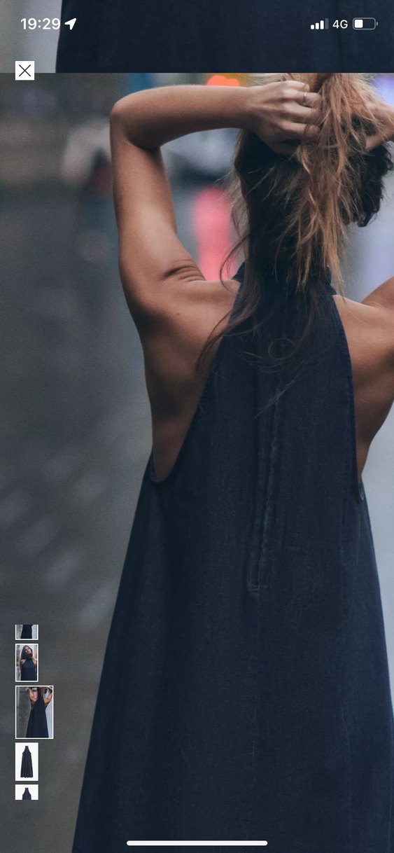 Yüksek Yakalı Lacivert Denim Midi Elbise - Görsel 2