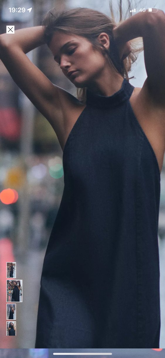 Yüksek Yakalı Lacivert Denim Midi Elbise - Görsel 3