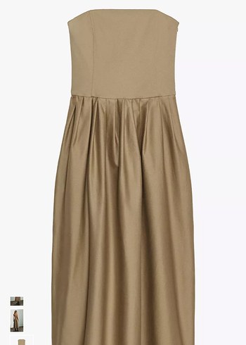 Bej Uzun Straplez Keten Elbise - Görsel 3