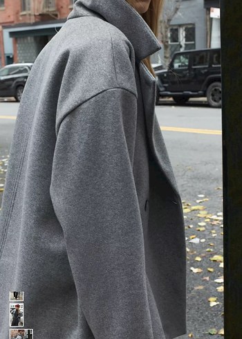 Gri Çift Düğmeli Kısa Kaban - Görsel 3