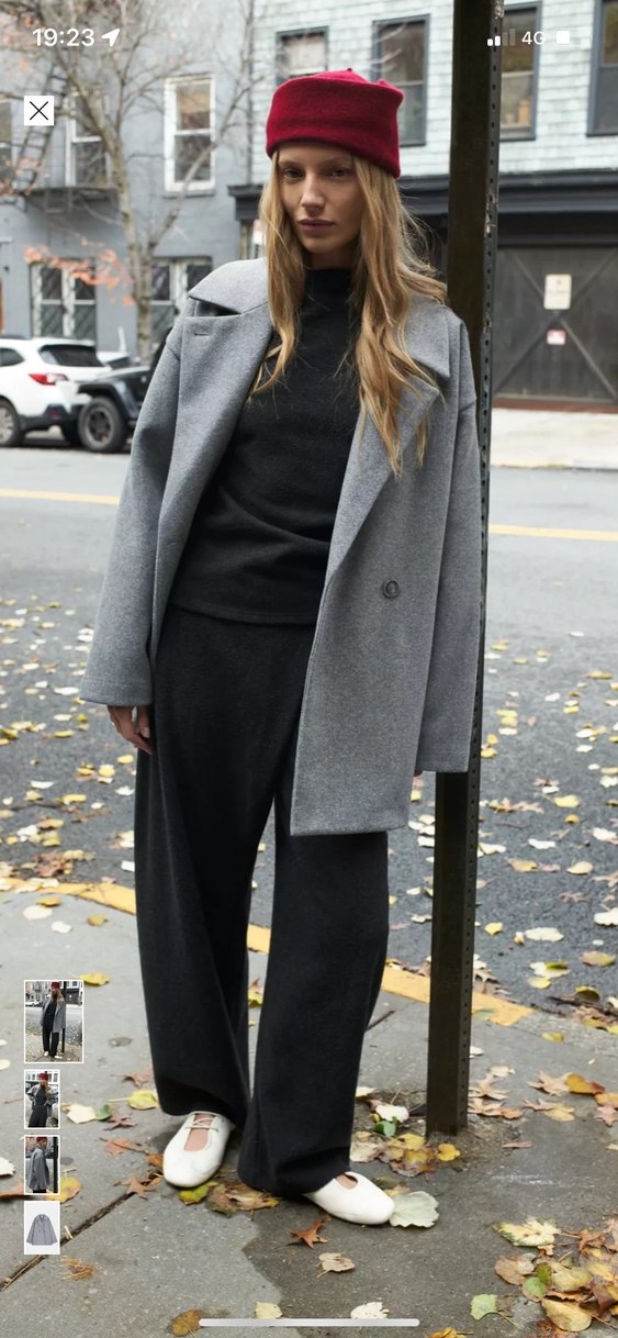 Gri Çift Düğmeli Kısa Kaban - Görsel 4