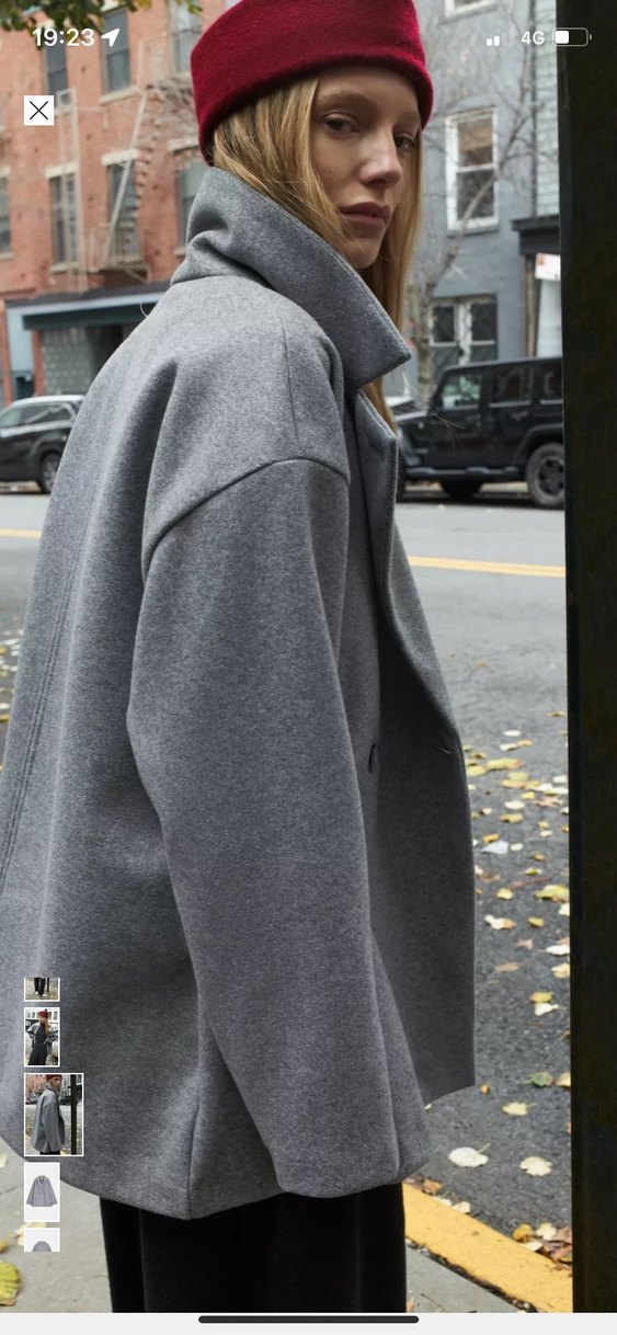 Gri Çift Düğmeli Kısa Kaban - Görsel 3