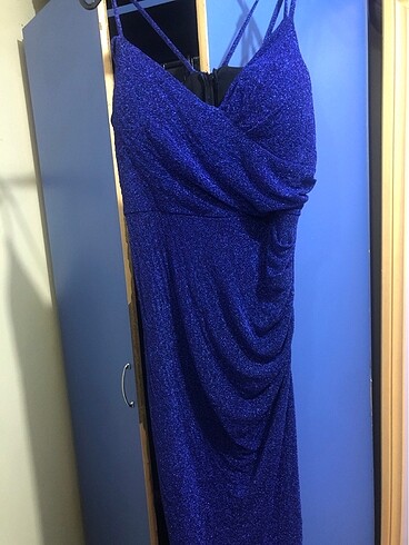 Abiye Mavi uzun simli abiye elbise
