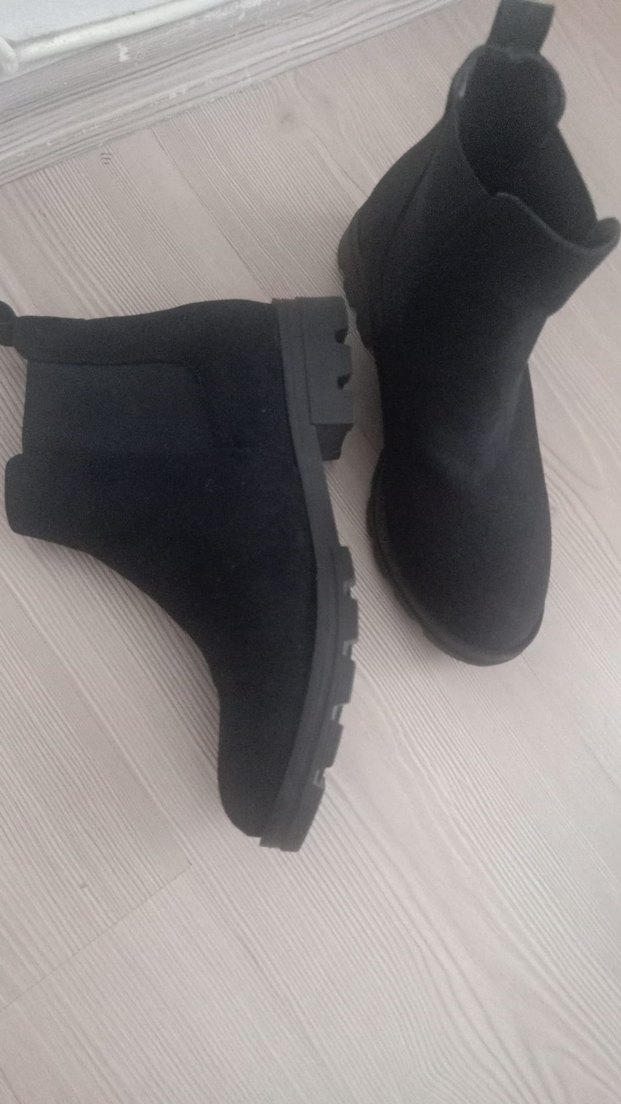 Siyah Süet Kadın Botları Velcro Bantlı - Görsel 3