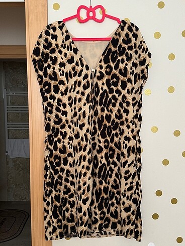 xl Beden çeşitli Renk Leopar Desenli Elbise