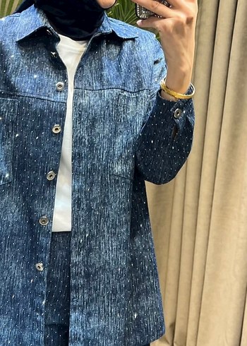 m Beden lacivert Renk Denim taşlı Uzun Kollu Kadın Takım