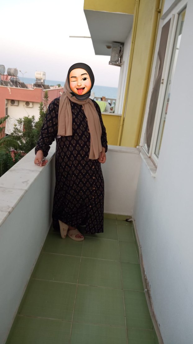 Siyah Bağlama Desenli Uzun Salaş Elbise - Görsel 2