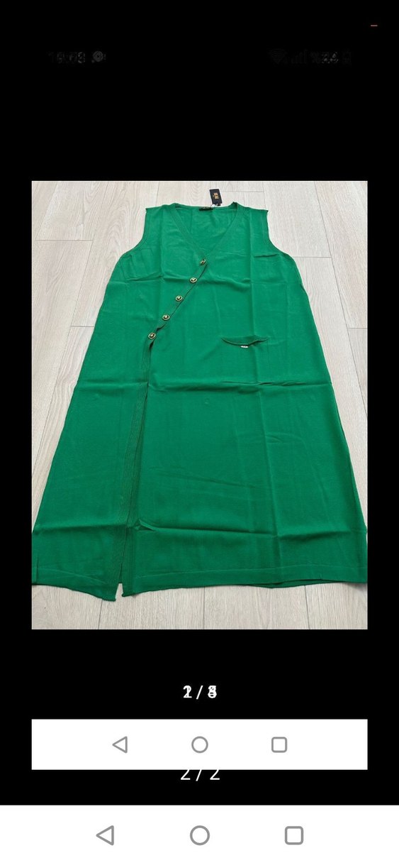 Düğmeli Koyu Yeşil Uzun Kolsuz Kadın Kaban - Görsel 2