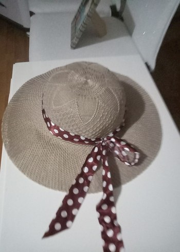 Puantiye Kurdeleli Bej Bohem Kadın Şapka - Görsel 3