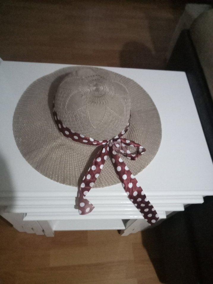 Puantiye Kurdeleli Bej Bohem Kadın Şapka - Görsel 2