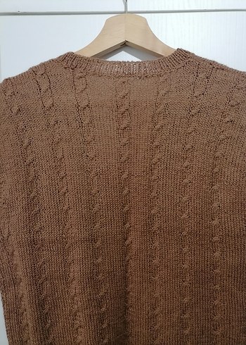 Bohem V Yaka Kahverengi Örgü Süveter - Görsel 4