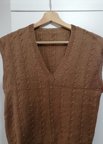 Bohem V Yaka Kahverengi Örgü Süveter - Görsel 2