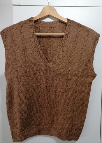 Bohem V Yaka Kahverengi Örgü Süveter - Görsel 3