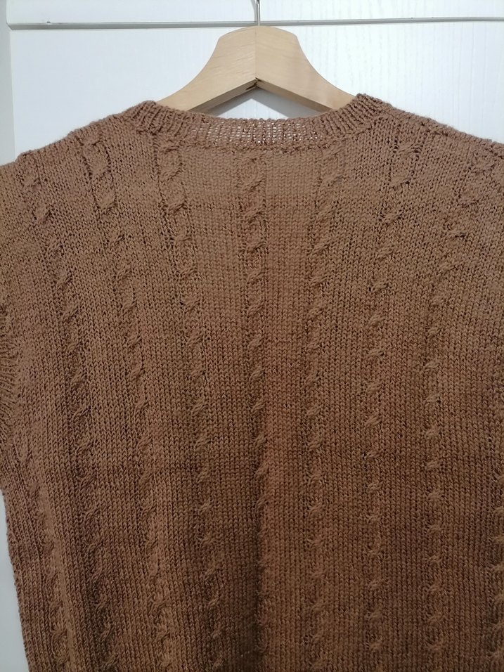 Bohem V Yaka Kahverengi Örgü Süveter - Görsel 4