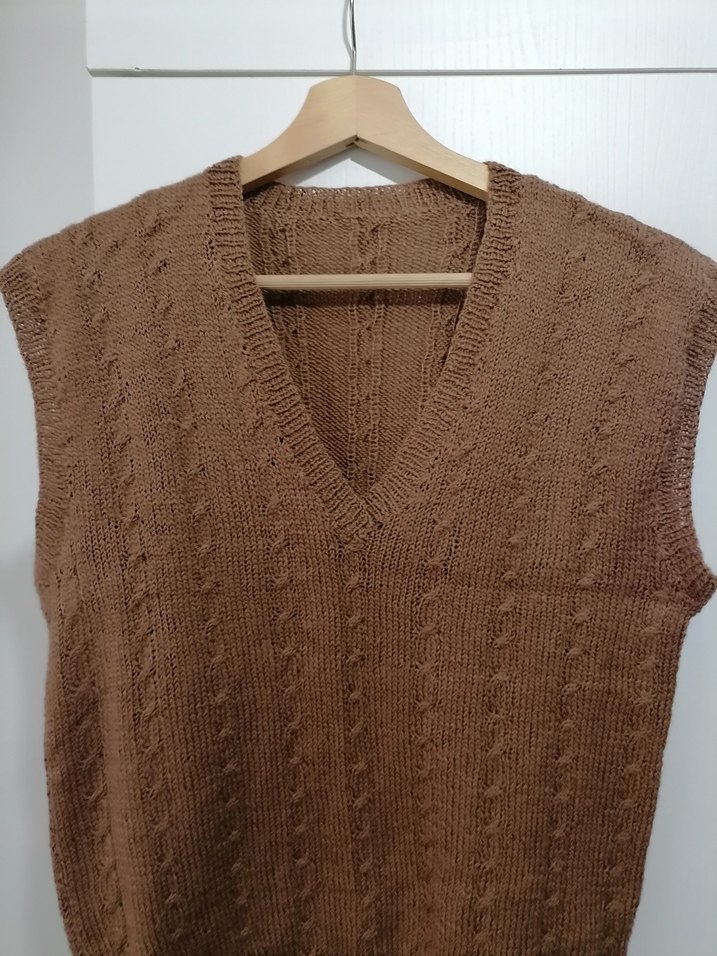 Bohem V Yaka Kahverengi Örgü Süveter - Görsel 2