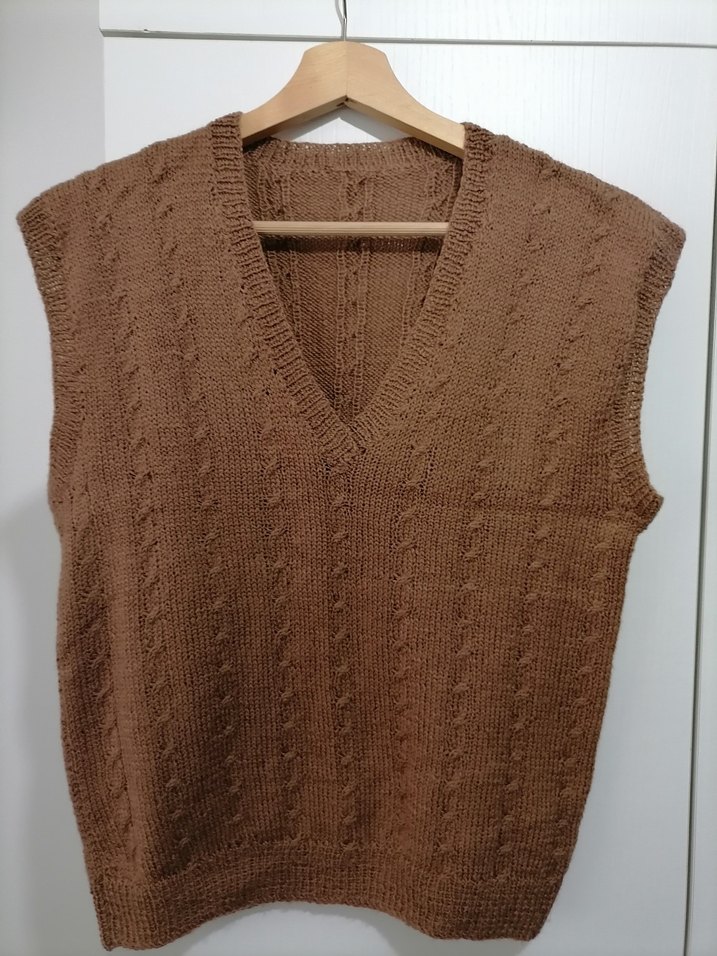 Bohem V Yaka Kahverengi Örgü Süveter - Görsel 3