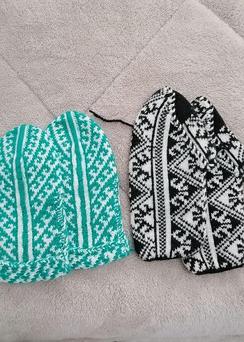 Turkuaz Bohem Desenli Kız Örgü  patik çorap - Görsel 4