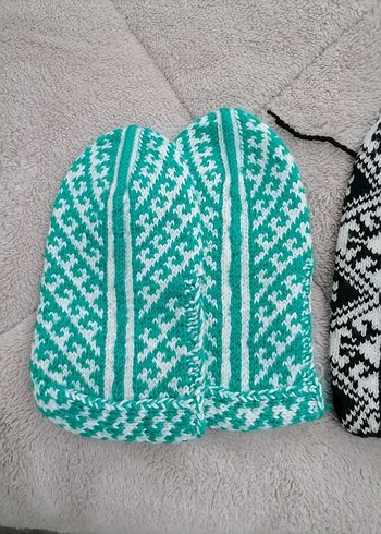 Turkuaz Bohem Desenli Kız Örgü  patik çorap - Görsel 2