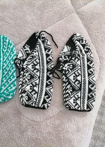 Turkuaz Bohem Desenli Kız Örgü  patik çorap - Görsel 5