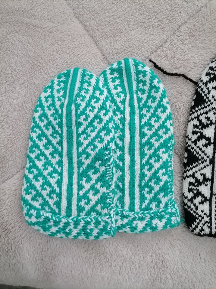 Turkuaz Bohem Desenli Kız Örgü  patik çorap - Görsel 2