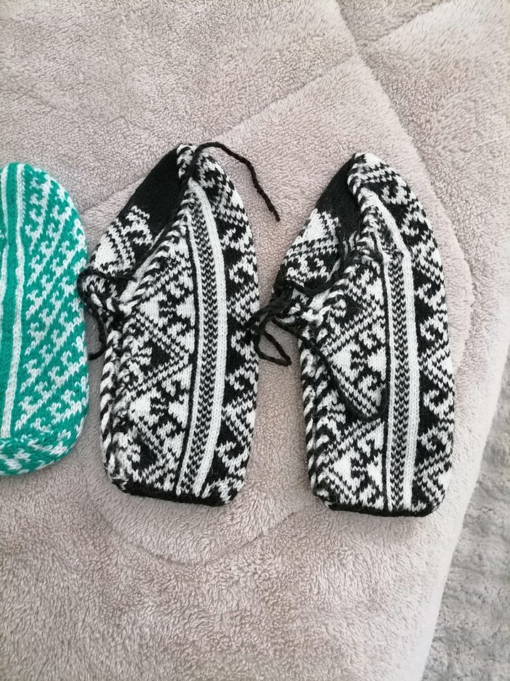 Turkuaz Bohem Desenli Kız Örgü  patik çorap - Görsel 5