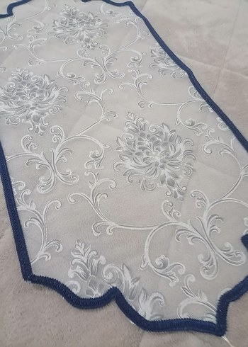 Nakışlı Gri Beyaz Masa Örtüsü - Görsel 7