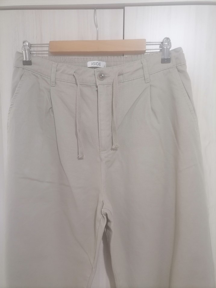 Bej Rahat Kesim Keten erkek Pantolon - Görsel 4