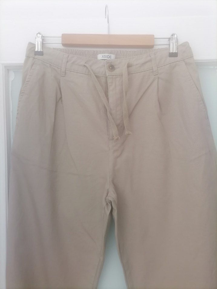 Bej Rahat Kesim Keten erkek Pantolon - Görsel 2