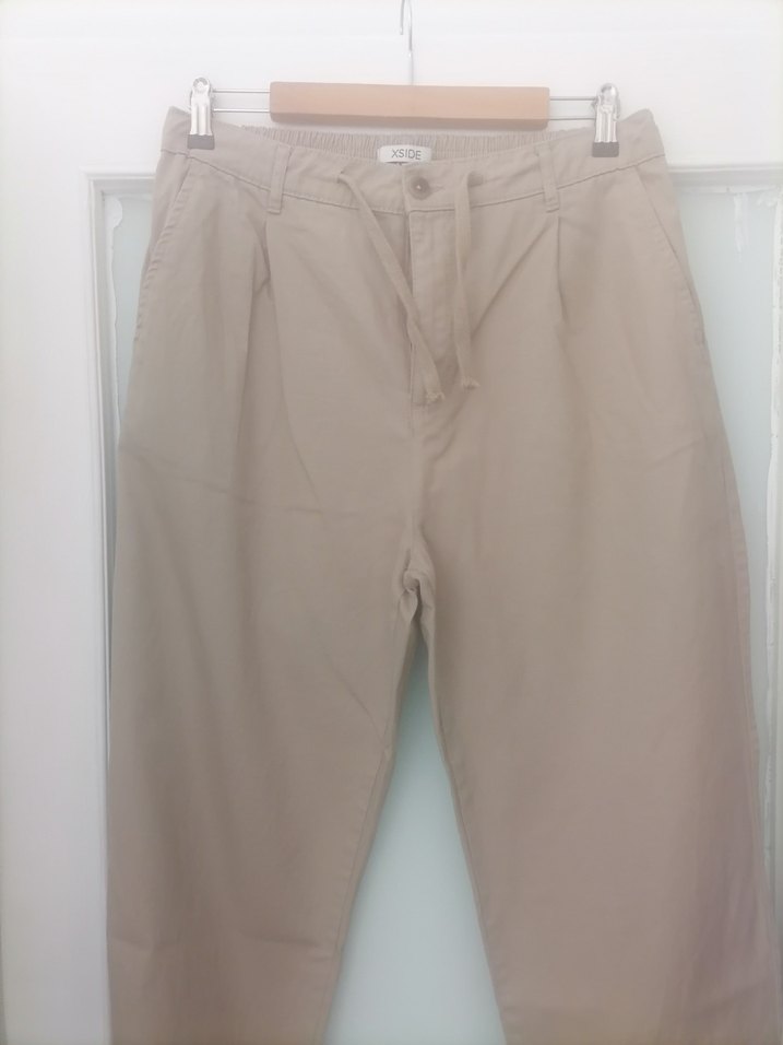 Bej Rahat Kesim Keten erkek Pantolon - Görsel 3