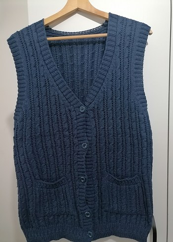 V Yaka Lacivert Örgü Kadın yelek - Görsel 4