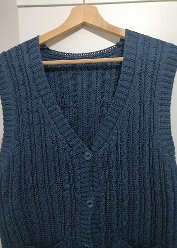 V Yaka Lacivert Örgü Kadın yelek - Görsel 2