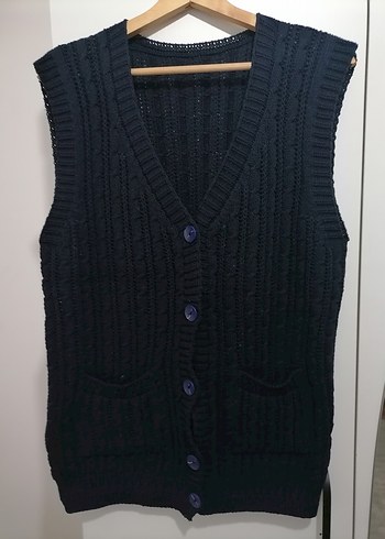 V Yaka Lacivert Örgü Kadın yelek - Görsel 7