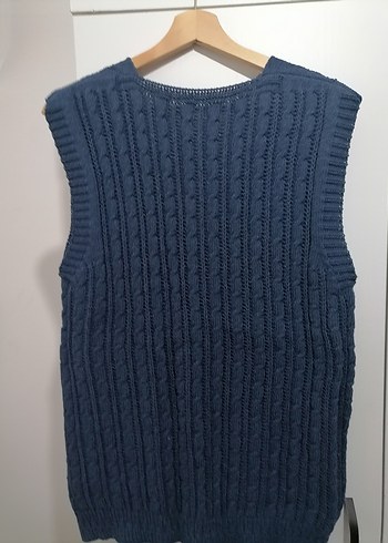 V Yaka Lacivert Örgü Kadın yelek - Görsel 5