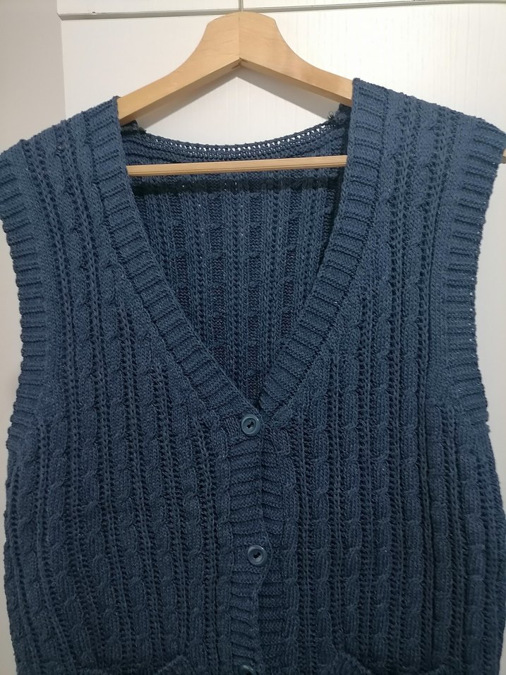 V Yaka Lacivert Örgü Kadın yelek - Görsel 2