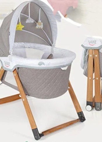 Gri Ahşap Ayaklı Bebek Beşiği - Görsel 2