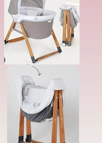 Gri Ahşap Ayaklı Bebek Beşiği - Görsel 3