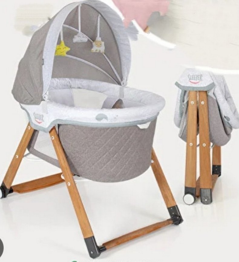 Gri Ahşap Ayaklı Bebek Beşiği - Görsel 2