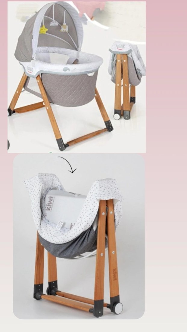 Gri Ahşap Ayaklı Bebek Beşiği - Görsel 3