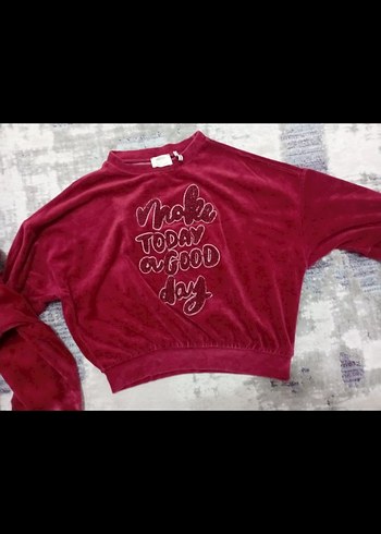 Bordo Kız Sweatshirt ve Eşofman Takımı - Görsel 2