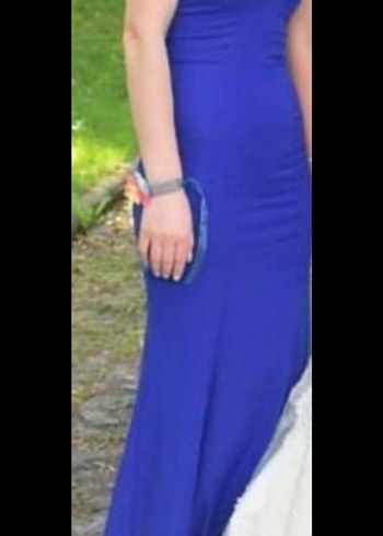 Mavi Uzun Askılı Drapeli Abiye Elbise - Görsel 2