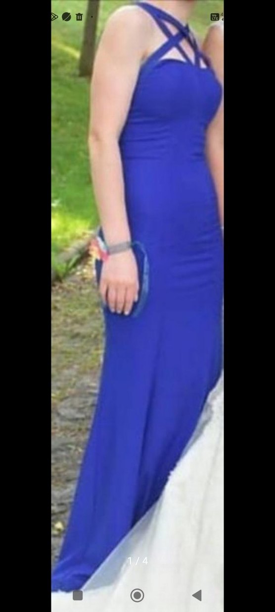 Mavi Uzun Askılı Drapeli Abiye Elbise - Görsel 2