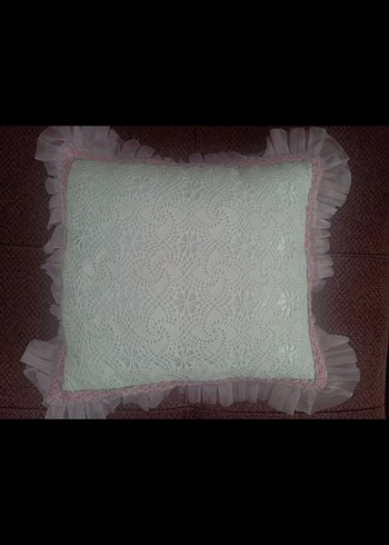 Pembe Nakışlı Fırfırlı Yastık Kılıfı Seti el işi - Görsel 2
