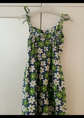 Yeşil Çiçek Desenli Bohem Uzun Elbise - Görsel 2